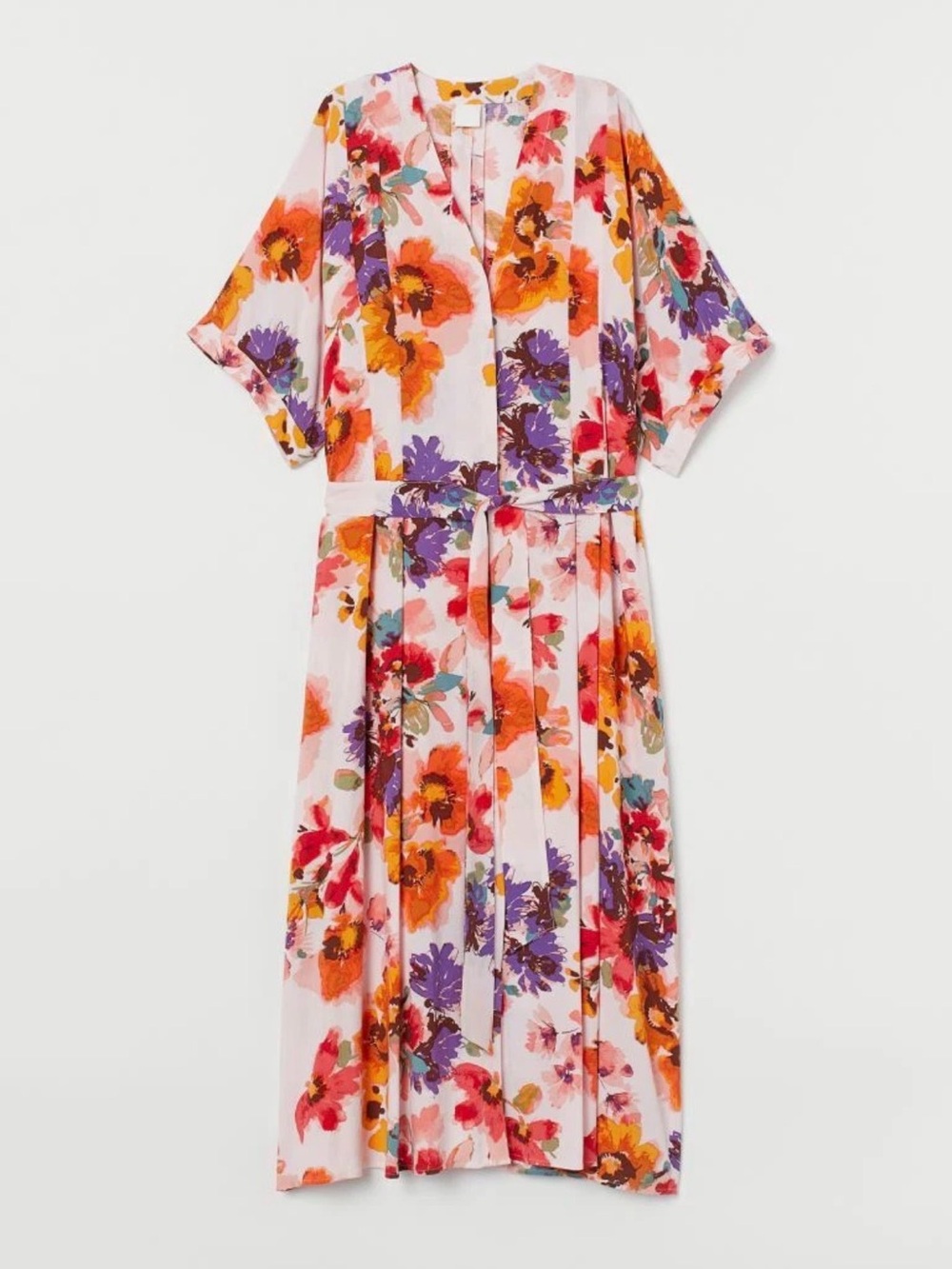 H&M Pink Floral Maxi Dress with Orange and Purple Blooms
